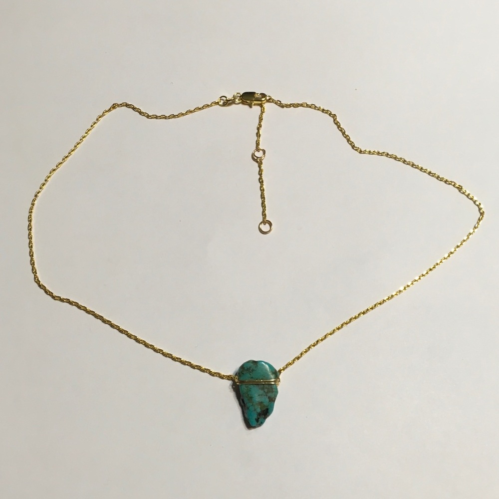 18k Gold Plated Chain W/ Natural Turquoise - Picture 3 of 7